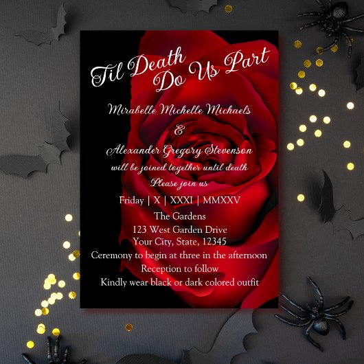 Invitation Mariage Gothique Romantique Rose Rouge Noir Moody