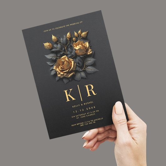 Invitation Mariage gothique Rose Black Gold moderne