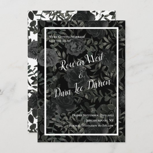 Invitation Mariage gothique Rose blanc et noir Enregistrer la (Devant / Derrière)