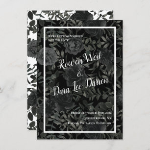 Invitation Mariage gothique Rose blanc et noir Enregistrer la