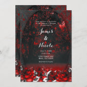 Invitation Mariage gothique Rose de la Forêt Rouge et Noire (Devant / Derrière)