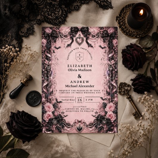 Invitation Mariage gothique rose élégant