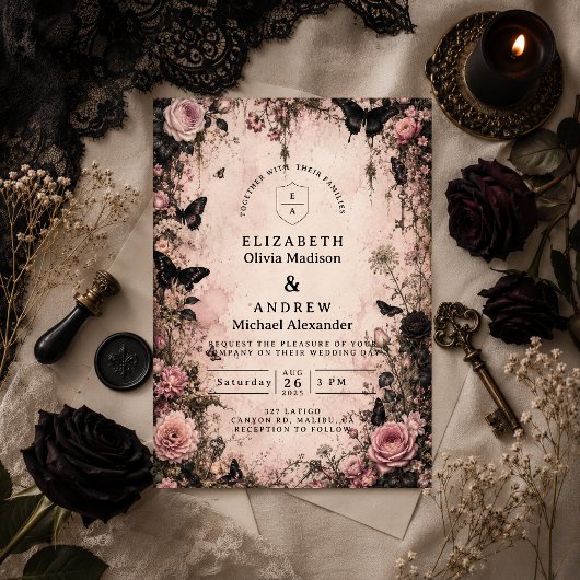 Invitation Mariage gothique rose humeur