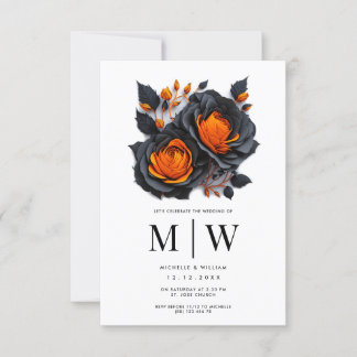 Invitation Mariage gothique Rose noir orange
