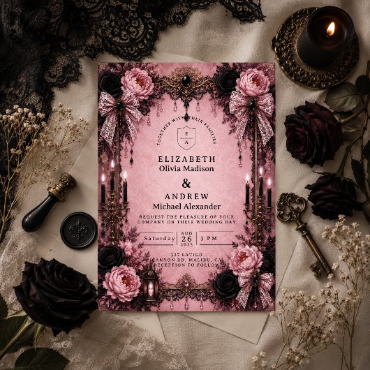 Invitation Mariage gothique rose romantique