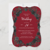Invitation Mariage gothique Rose rouge et noir (Devant)