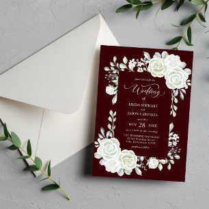 Invitation Mariage Gothique Roses Tropicales Bourgogne Profon
