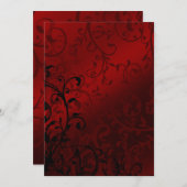 Invitation Mariage gothique rouge Damask (Devant / Derrière)