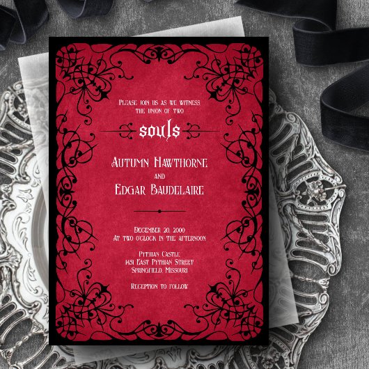 Invitation Mariage gothique rouge noir