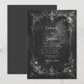 Invitation Mariage gothique sombre à motifs floraux métallisé (Devant / Derrière)