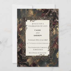 Invitation Mariage Gothique Sombre Orné de Filigrane Doré