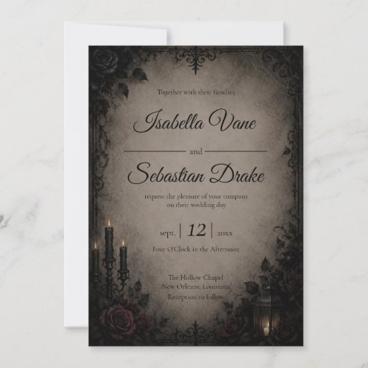 Invitation Mariage gothique sombre romantique (Devant)
