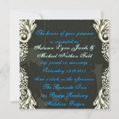 Invitation Mariage gothique tourbillons papillon bleu steampu (Dos)