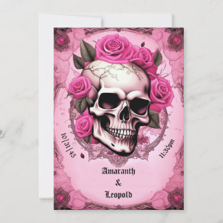 Invitation Mariage Gothique Traditionnel Crâne Et Rose