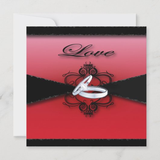 Invitation mariage gothique victorien steampunk rouge et noir (Devant)