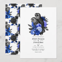 Mariage gothique vintage bleu royal aux hiboux