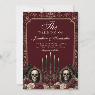 Invitation Mariage gothique vintage Bourgogne & Ivoire