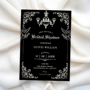 Invitation Mariage gothique vintage noir à thème d'anges