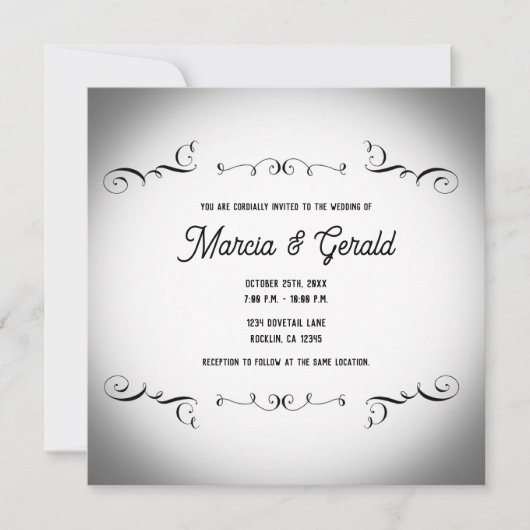 Invitation Mariage gothique Vintage noir et blanc (Devant)