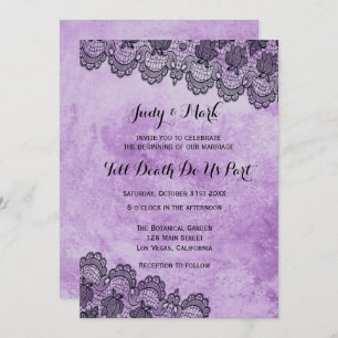 Invitation Mariage gothique violet de dentelle noire
