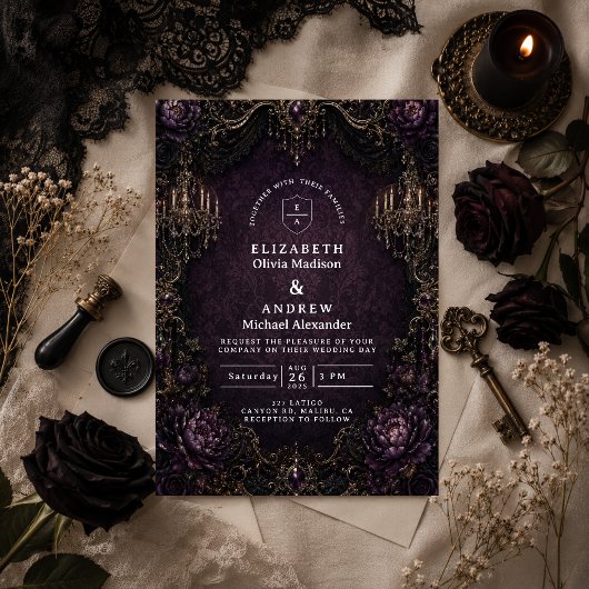 Invitation Mariage gothique violet élégant