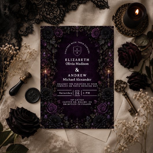 Invitation Mariage gothique violet enchanté