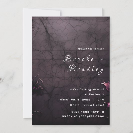 Invitation Mariage gothique violet foncé et noir (Devant)