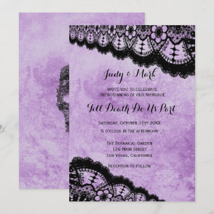 Invitation Mariage Gothique Violet Grunge Broderie Noire