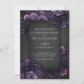 Invitation Mariage gothique violet Rose noir (Devant)