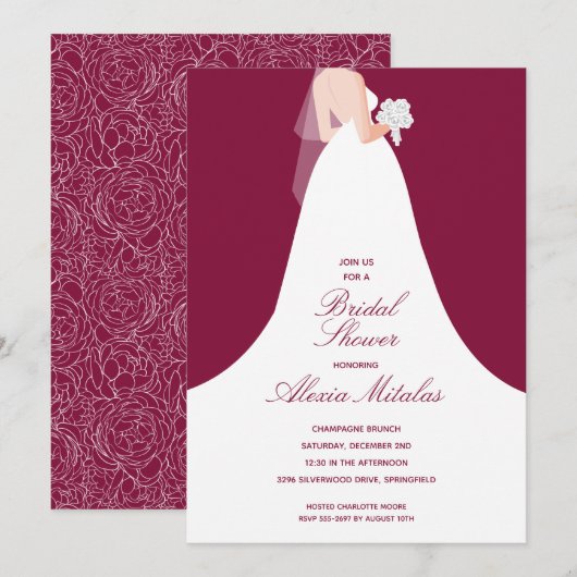 Invitation Mariage Gown Fête des mariées Cranberry (Devant / Derrière)