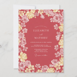 Invitation Mariage gracieux de printemps rouge corail