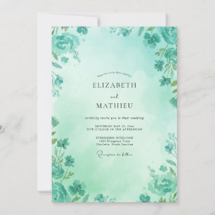 Invitation Mariage gracieux de teinte sarcelle au bord de la