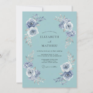 Invitation Mariage gracieux d'hiver sarcelle poussiéreuse