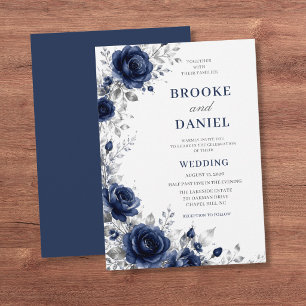 Invitation Mariage gracieux Rose Navy Croissant Argent