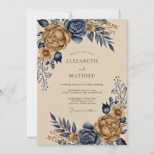 Invitation Mariage Grand Vintage Bleu de Nuit