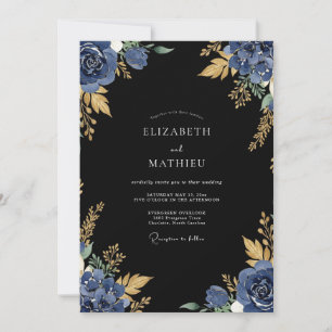 Invitation Mariage grandiose bleu nuit de minuit