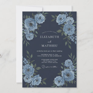 Invitation Mariage grandiose d'hiver bleu de minuit