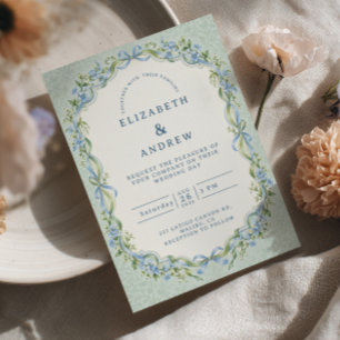 Invitation Mariage Grandmillennial au Céladon au Nœud Bleu