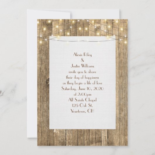 Invitation mariage grange bois et lumières (Dos)