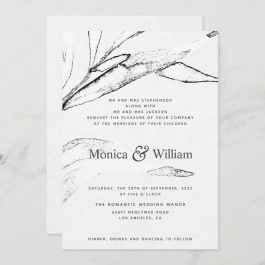Invitation Mariage graphique moderne noir et blanc (Devant / Derrière)