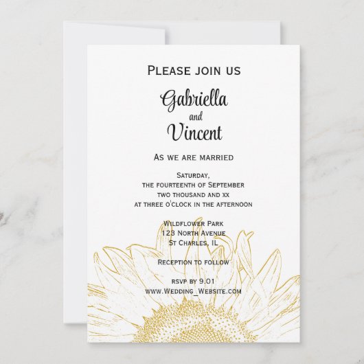 Invitation Mariage graphique tournesol (Devant)
