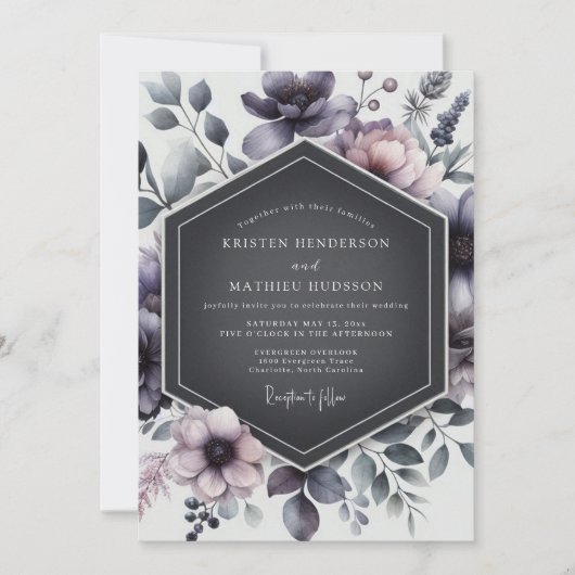 Invitation Mariage Graphite Prune Capricieux (Devant)
