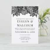Invitation Mariage Gravure Antique Roses Noires et Blanches (Debout devant)
