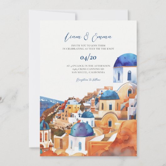 Invitation Mariage grec à Santorin Grèce (Devant)
