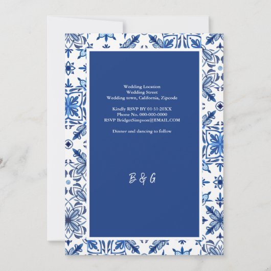 Invitation Mariage grec bleu de Santorin (Dos)
