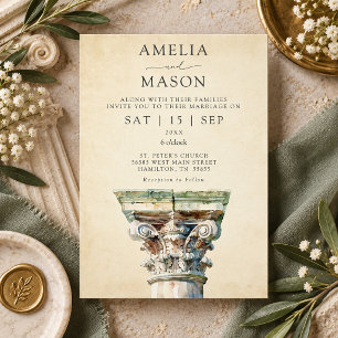 Invitation Mariage grec élégant vintage à colonne