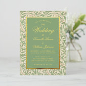 Invitation Mariage Green Faux Gold Green Foliage Feuilles (Debout devant)