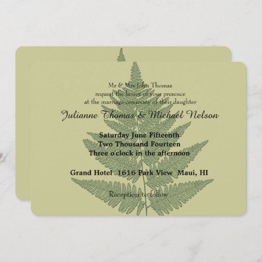 Invitation Mariage Green Fern (Devant / Derrière)