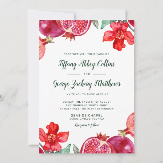 Invitation Mariage grenade rouge (Devant)