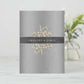 Invitation Mariage gris argenté et gris en satin de ruban (Debout devant)